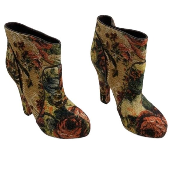 Dolce & Gabbana floral tapestry  jacquard yellow red heeled ankle boots 37 - Picture 3 of 16